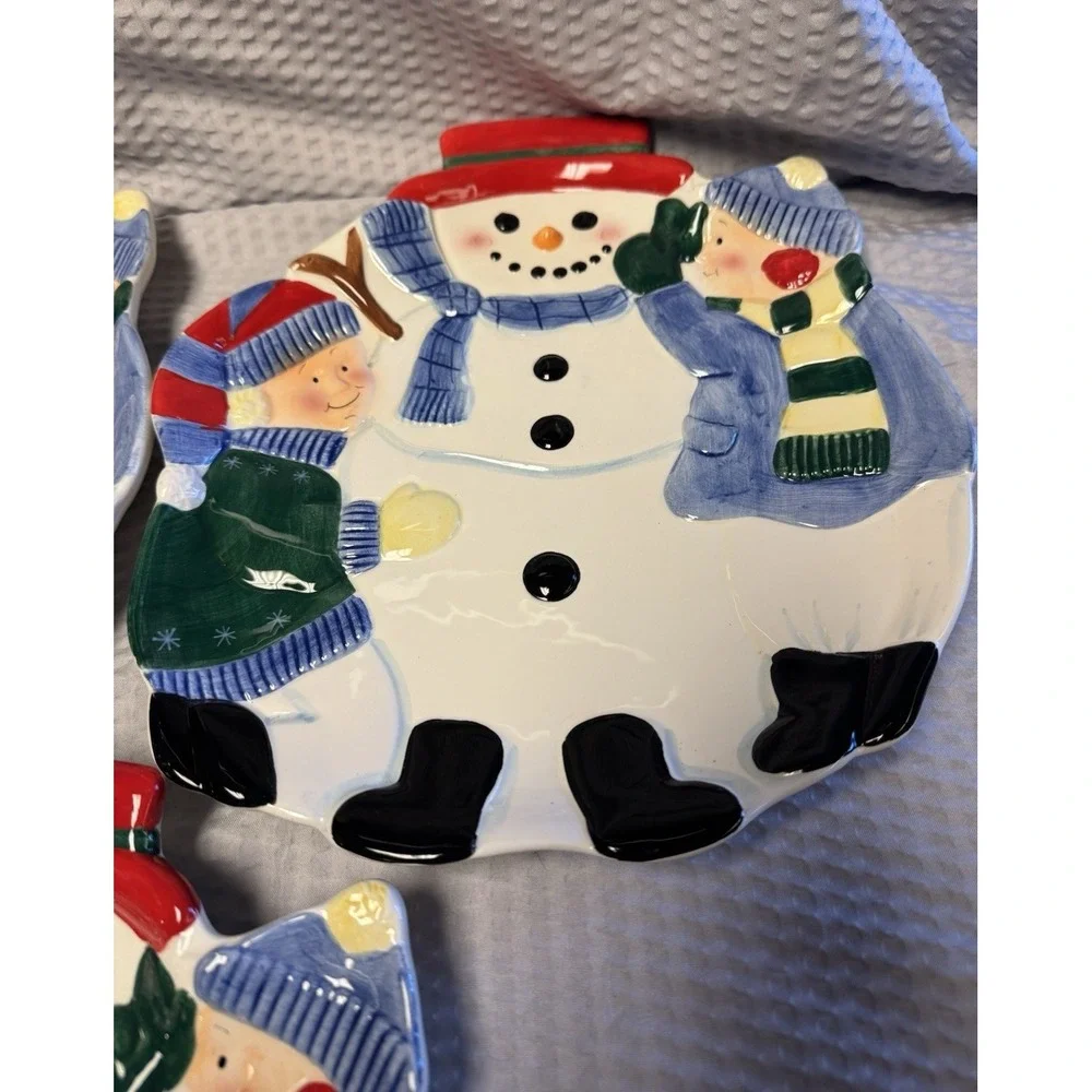 Pfaltzgraff Snowman Kids Holiday Winter Platter Serving Tray Discontinued NOS